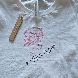 SKIMS Tee with Pink Angel Cupid Graphic